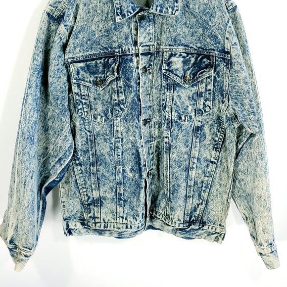 Vtg  Acid Wash Denim Jacket Womens Large Glitter Design First Concept Distressed - Picture 2 of 8